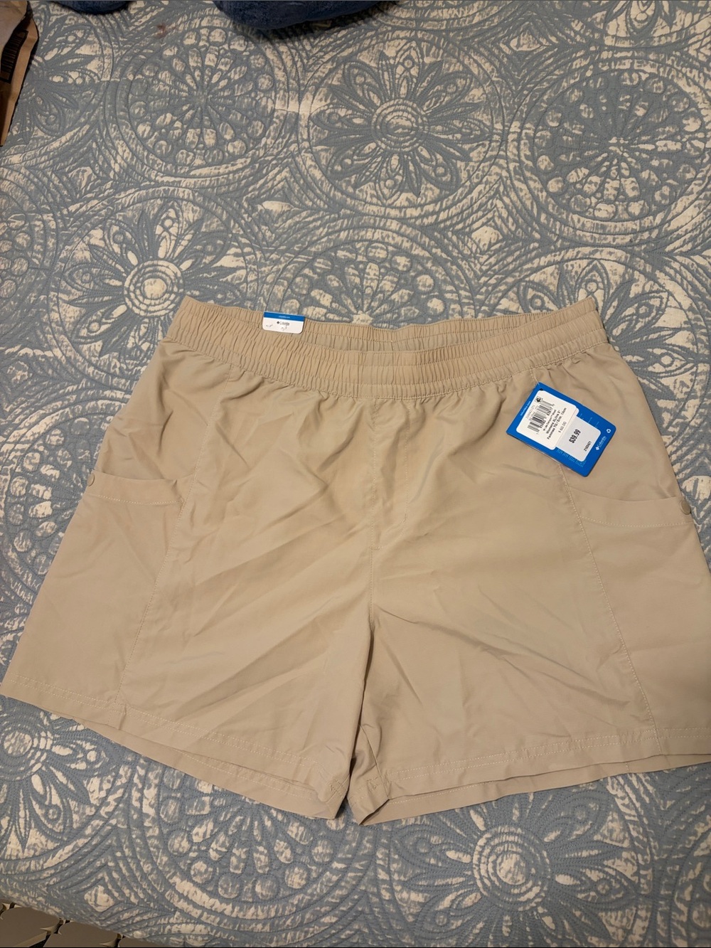 Columbia Beige Elastic-Waist Utility Shorts